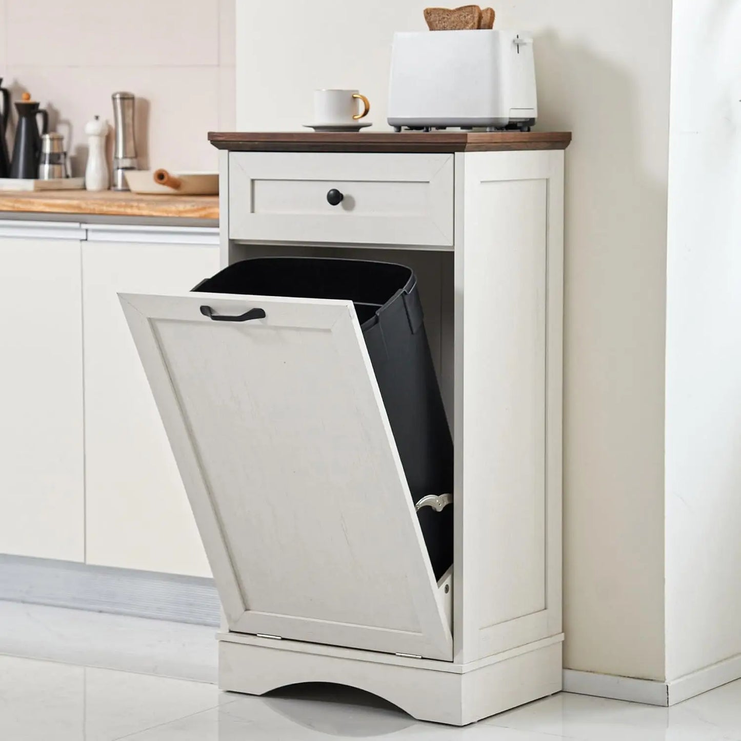 13 Gallons Tilt Out Trash Cabinet Freestanding Kitchen Trash Bin Cabinet Wood Garbage Recycling Cabinet with, Customized