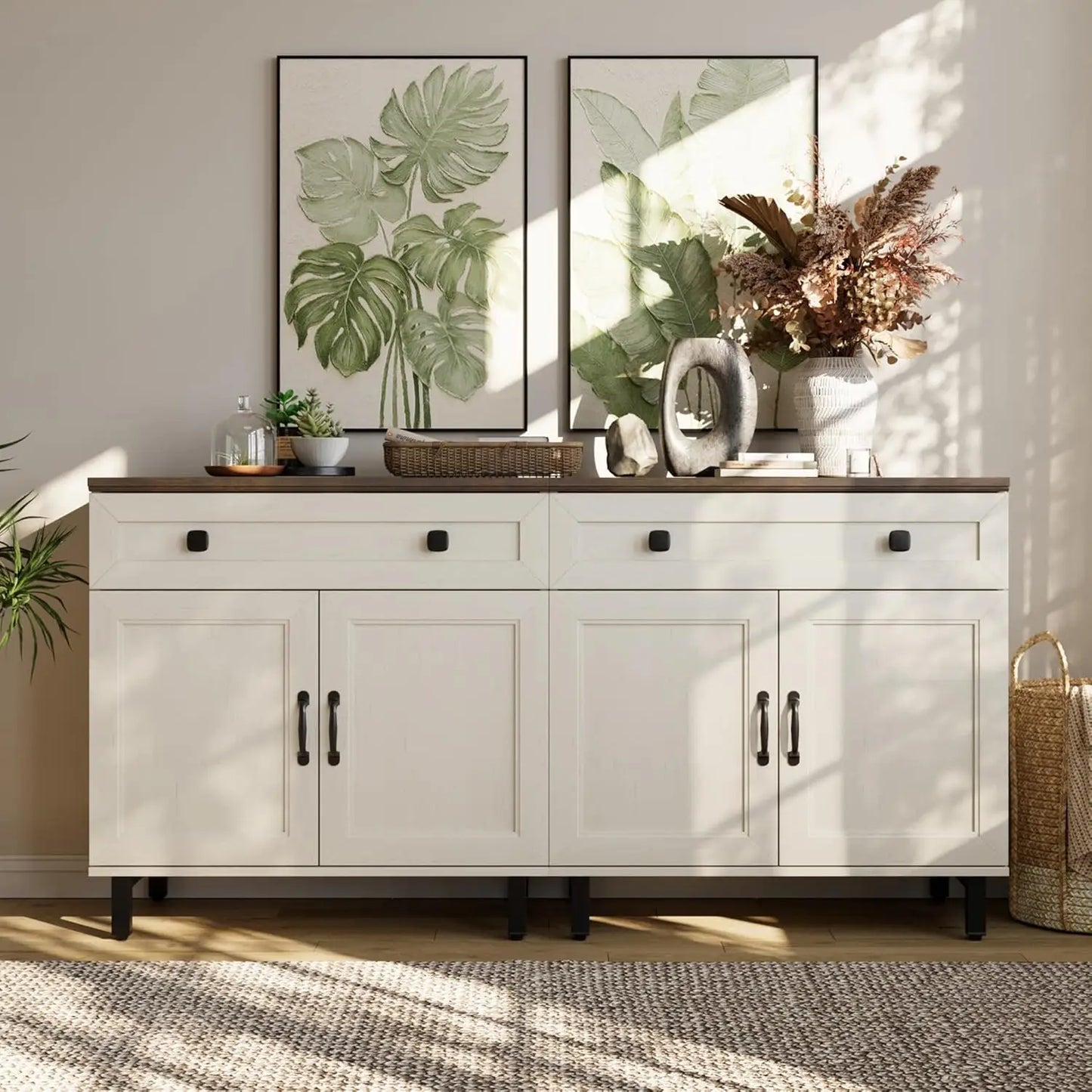 Minimalist Farmhouse Buffet Sideboard Cabinet With Adjustable Shelves