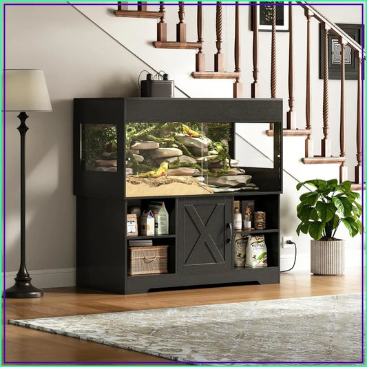 120 Gallon Reptile Tank with Stand, 4x2x2 Terrarium for Bearded Dragon Snake Lizard, Sliding Door Mesh Top