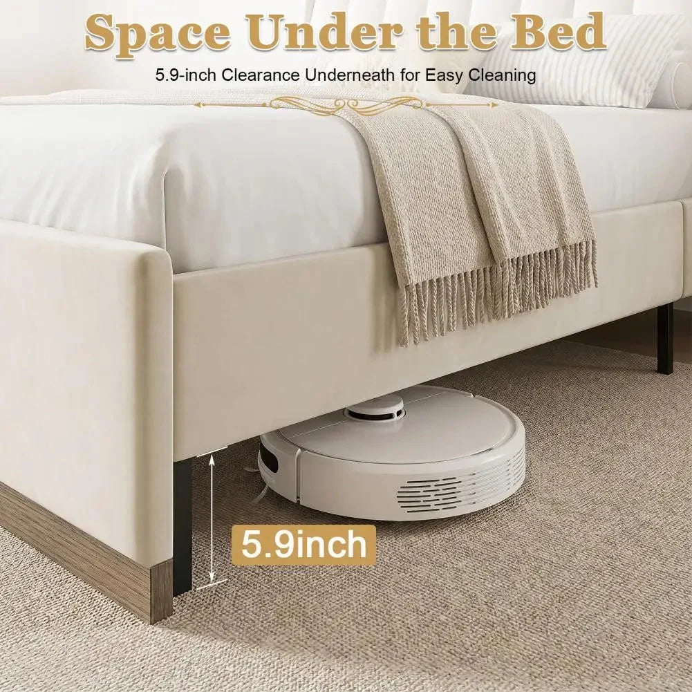 Platform Bedstead, King Size Bed Frame, Upholstered Bed Frame with RGB LED Lighting Charging Station The Pet & Home Store