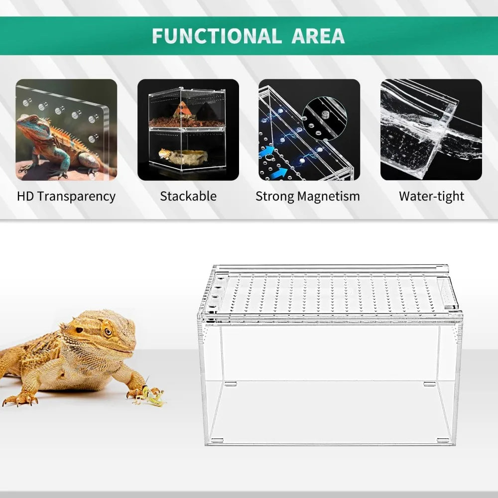12"x7"x6" Reptile Breeding Box, Acrylic Enclosure, Magnetic Closure, for Tarantula, Hermit Crab, Jumping Spider, Gecko, Bearded Dragon