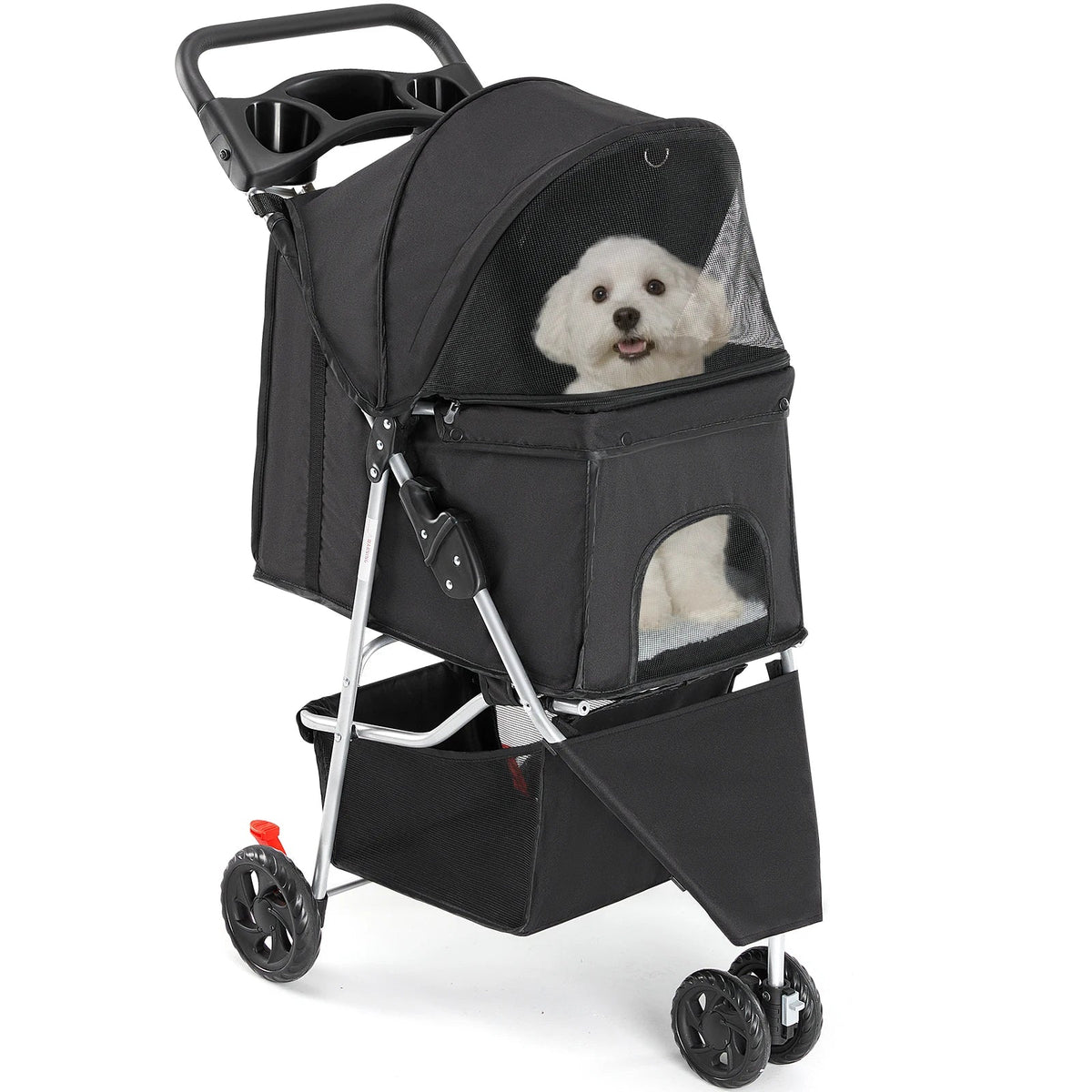 JHK 3 Wheels Foldable Pet Stroller for Small Dogs and Cats Stroller with Mesh Windows Storage Basket Cup Holder for Outdoor Use The Pet & Home Store