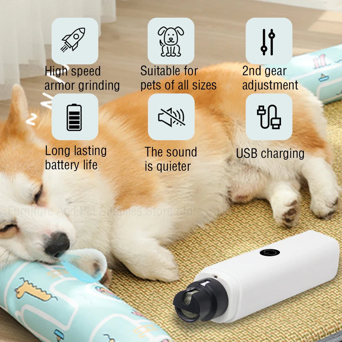 Electric Dog Nail Grinder With Rechargeable USB LED Light