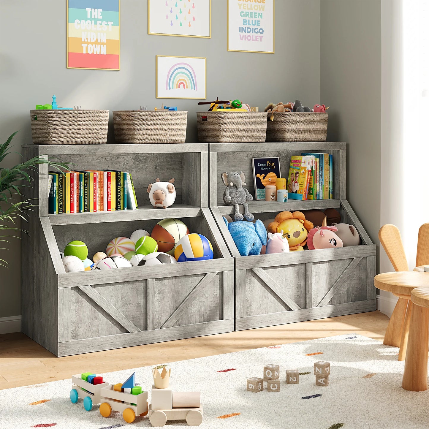 Wooden Toddler Bookshelf With Toy Storage Cubby Organizer