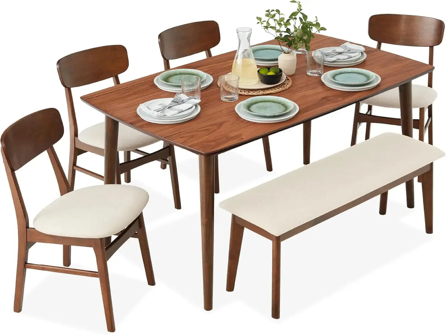 2026 Choice Products 6-Piece Modern Dining Table Chairs Set, Mid-Century Upholstered Chair Set with Rubberwood Legs The Pet & Home Store
