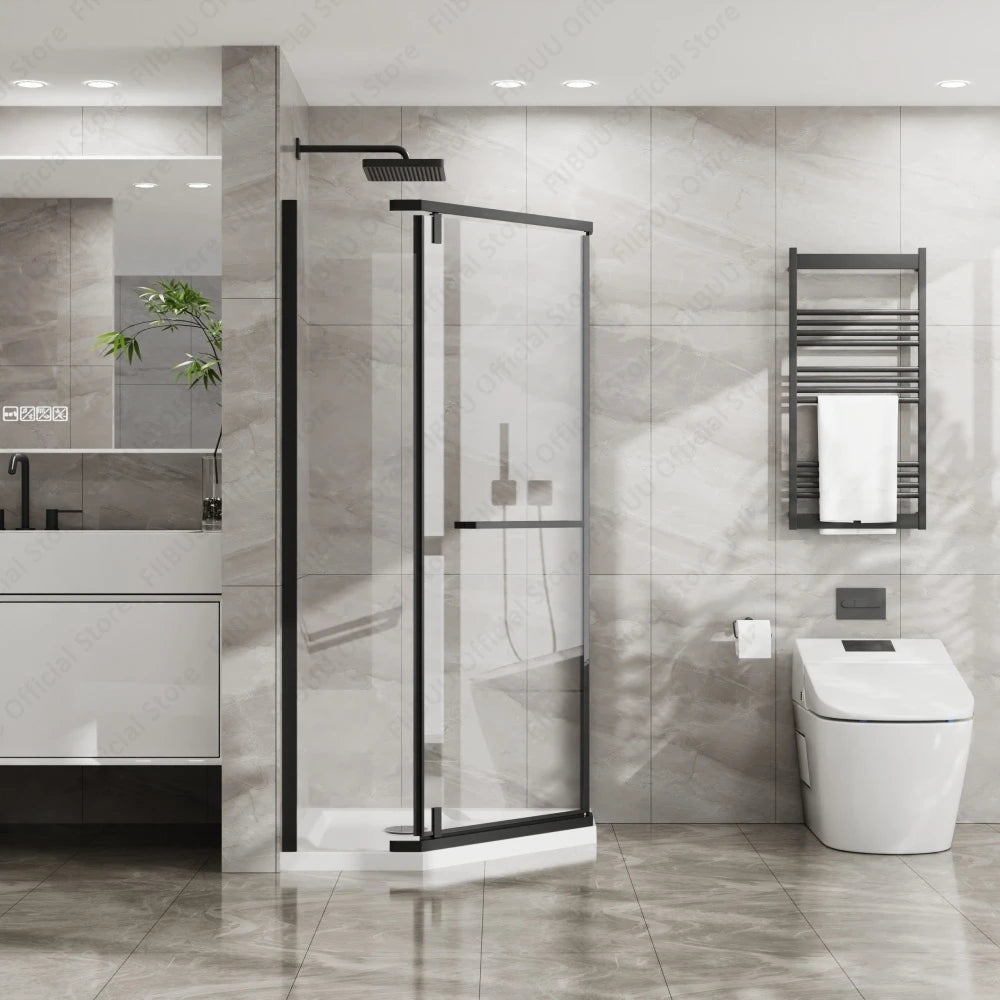 Neo-Angle Frameless Shower Door Tempered Glass Pivot Door Space-Saving Corner Shower Enclosure 36x36x72 Inch for Small Bathroom