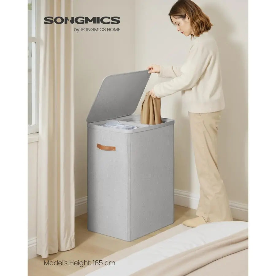 Dual Compartment Laundry Hamper With Lid And Handles Easy Assembly