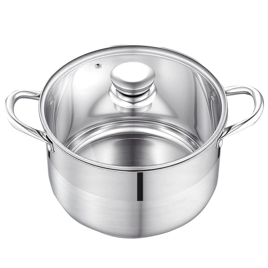 SucceBuy 8/12/16 Qt Stainless Steel Stock Pot with Glass Lid PFOA-Free Compatible with Gas Stoves Induction Cooktops for Soups