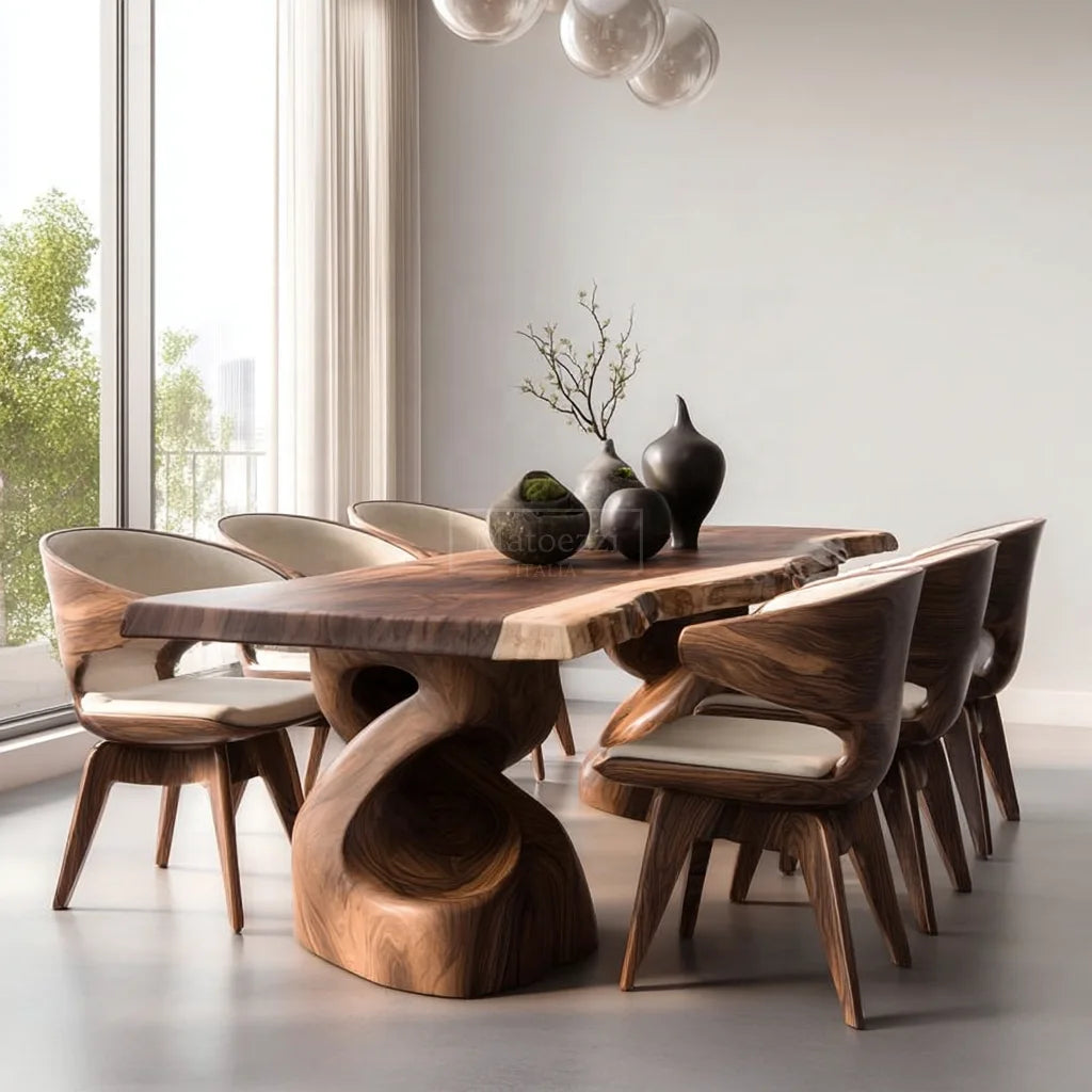 #Luxury Solid Wood Dining Table Set Modern Chairs Minimalist Home Furniture Villa Hotel Banquet Room Decor The Pet & Home Store