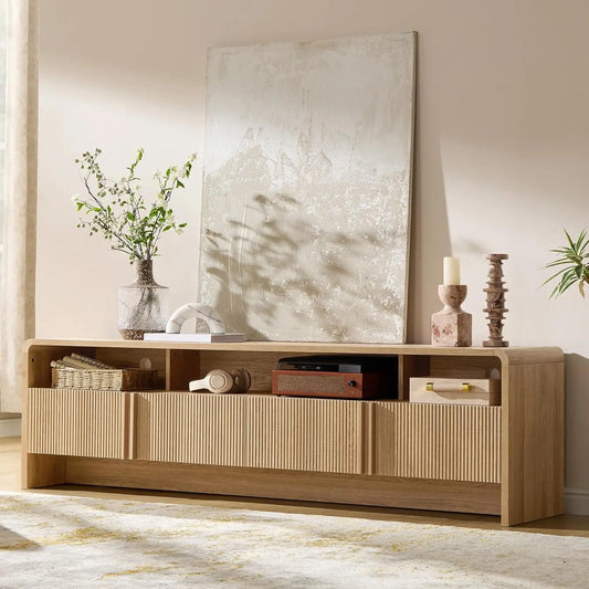 Modern Fluted TV Stand Console With Storage Cabinet