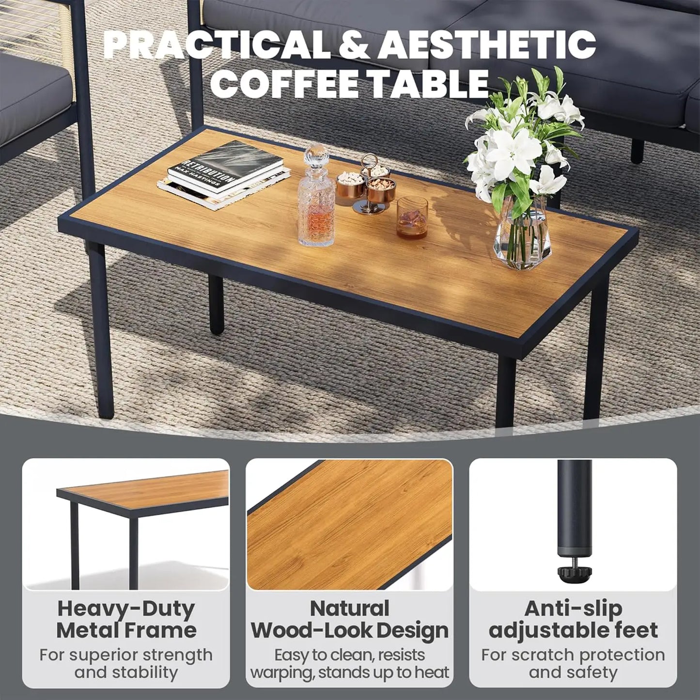 Bamboo Outdoor Patio Furniture Set For Four With Cushions Table