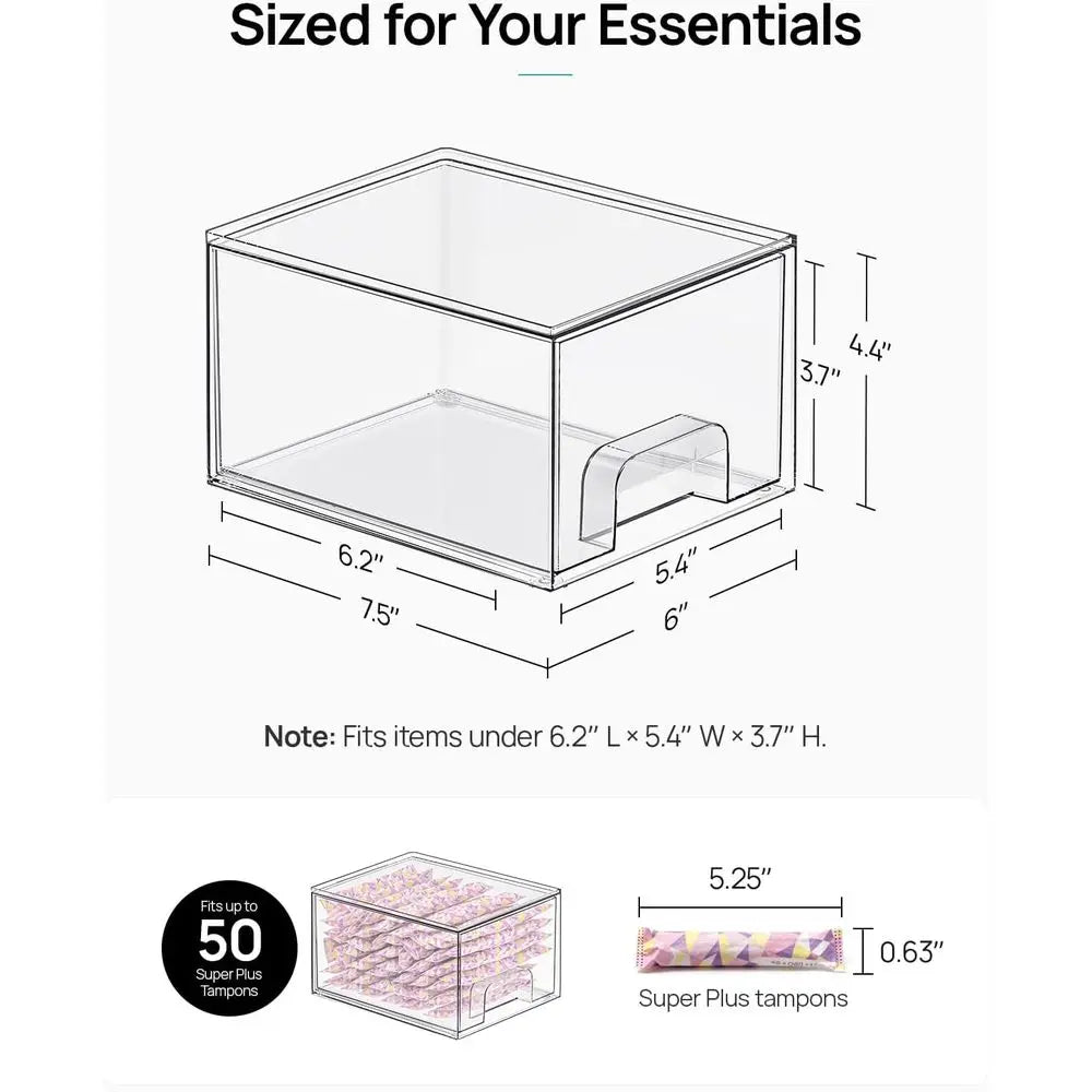 Small Clear Stackable Storage Drawers, Acrylic Bathroom Makeup Organizer, Plastic Storage Bins or Vanity, Undersink, Kitchen Cab