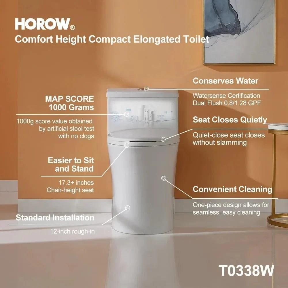 T0338W Compact One Piece Toilet with Comfort Chair Seat ADA Height 17.3", Elongated Dual Flush 0.8/1.28 GPF and MAP 1000g The Pet & Home Store