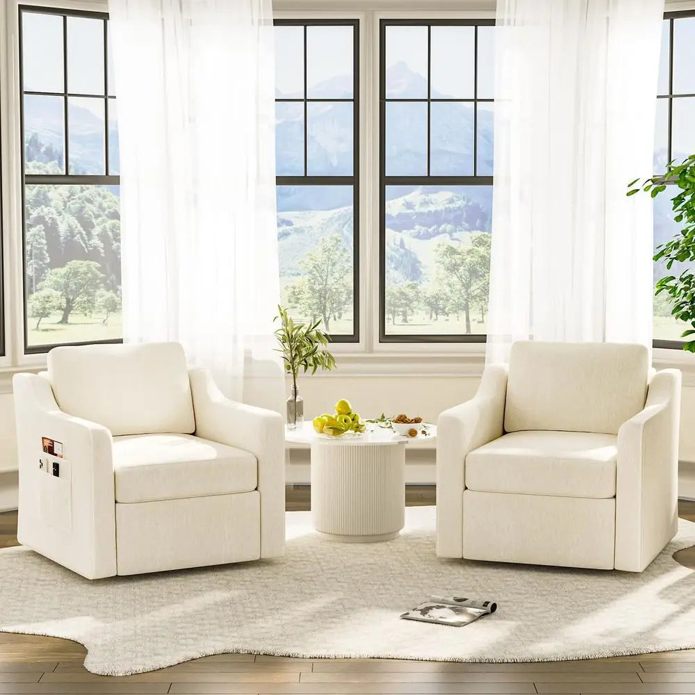 360° Swivel Accent Chair Set o 2, Large Comy Reading Chairs, Square Single-Seat Armchair Upholstered Soa or Reading, Nursery, Li The Pet & Home Store