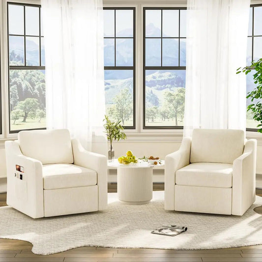 360° Swivel Accent Chair Set o 2, Large Comy Reading Chairs, Square Single-Seat Armchair Upholstered Soa or Reading, Nursery, Li The Pet & Home Store