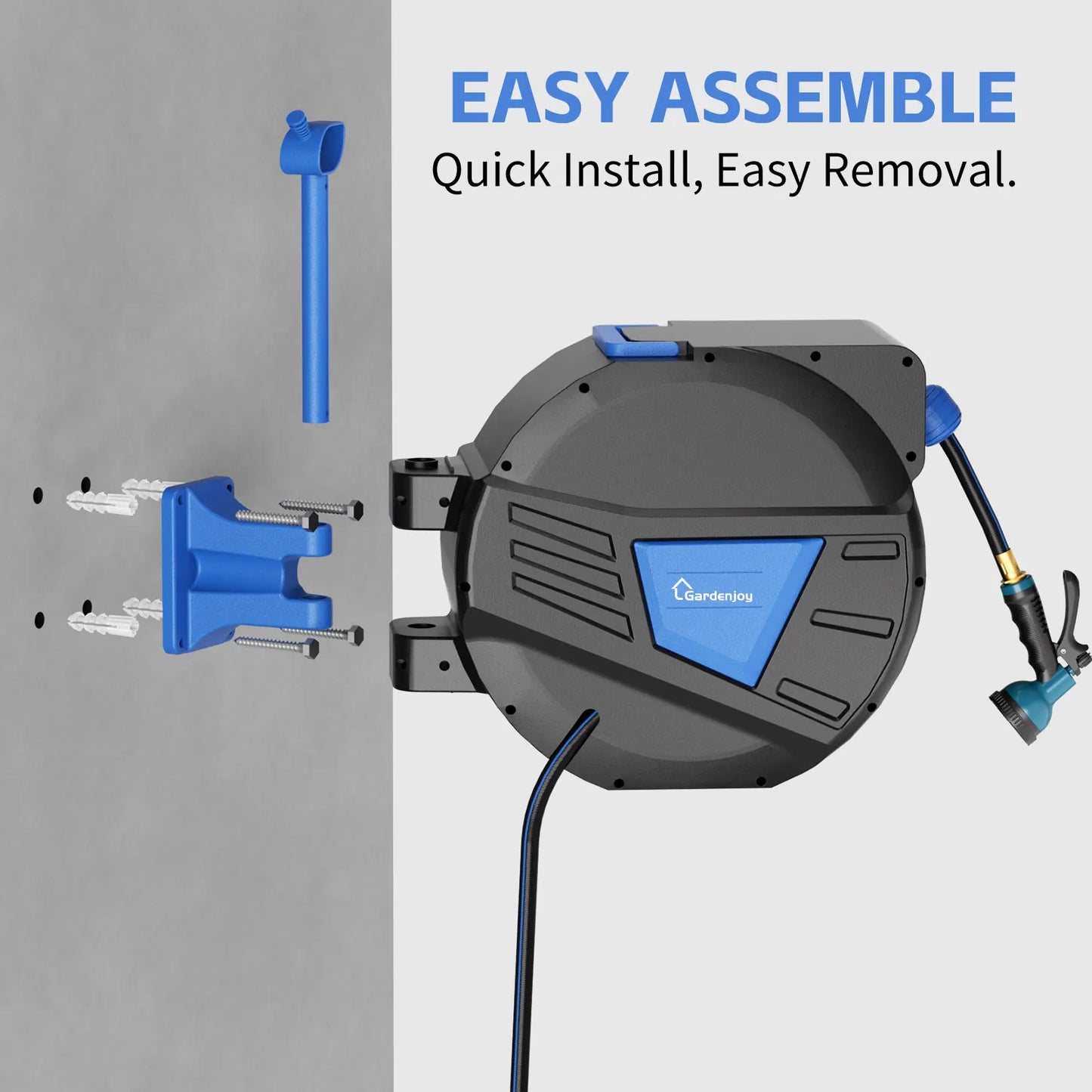 GardenJoy Retractable Wall Mounted Hose Reel With Locking Mechanism