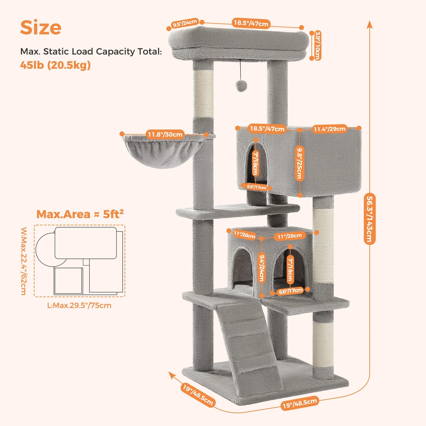 PAWZ Road Cat Tree With Toy Tower Plush Perch Hammock