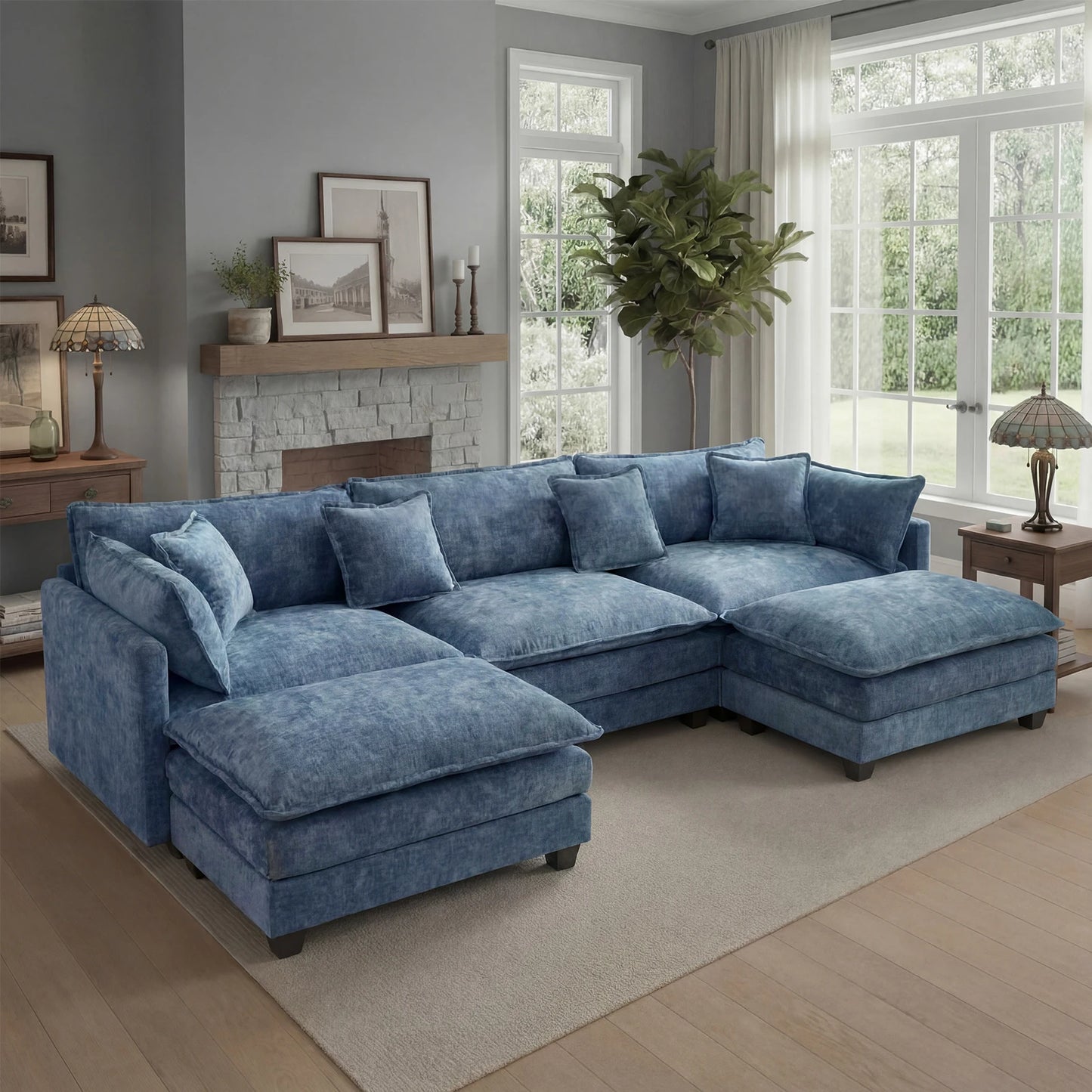 Redlife 113.4" Modular Sectional Sofa with Ottoman, Comfy Cloud Couch with Deep Seat (23.6" D), Solid Wood Frame,for Living Room