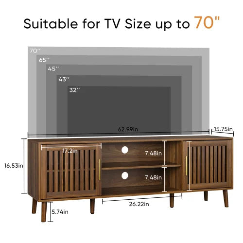 63 inch TV stand with 2 grille door cabinets and adjustable storage rack, suitable for  modern TV cabinets with 55/65/70 in The Pet & Home Store