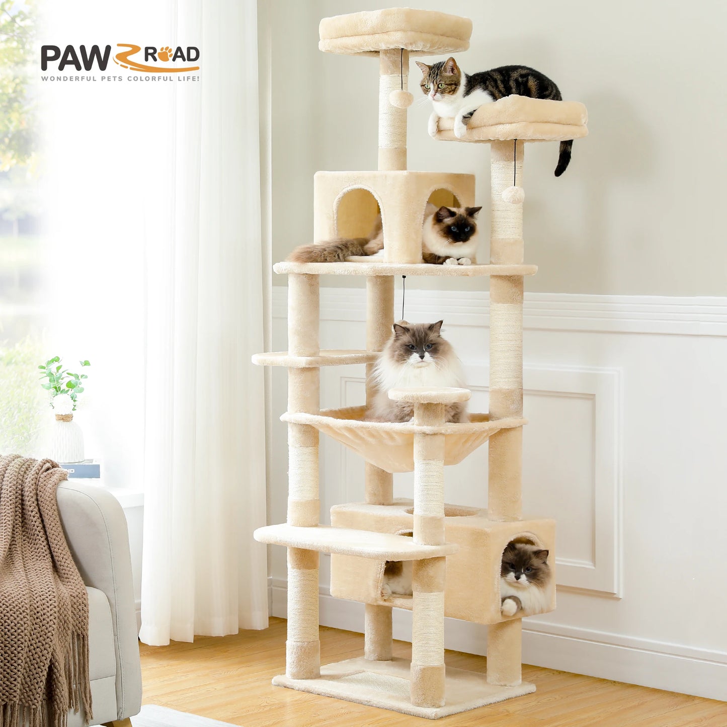 PEQULTI Multi Level Cat Tree Tower With Scratching Posts And Hammock