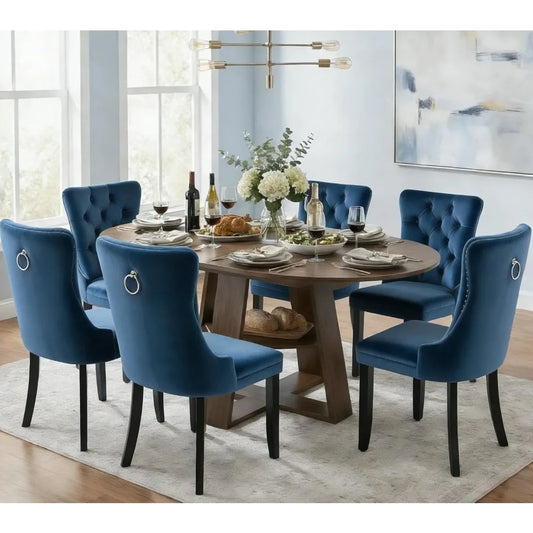 MOYU Extendable Oval Dining Table Set With Velvet Tufted Chairs