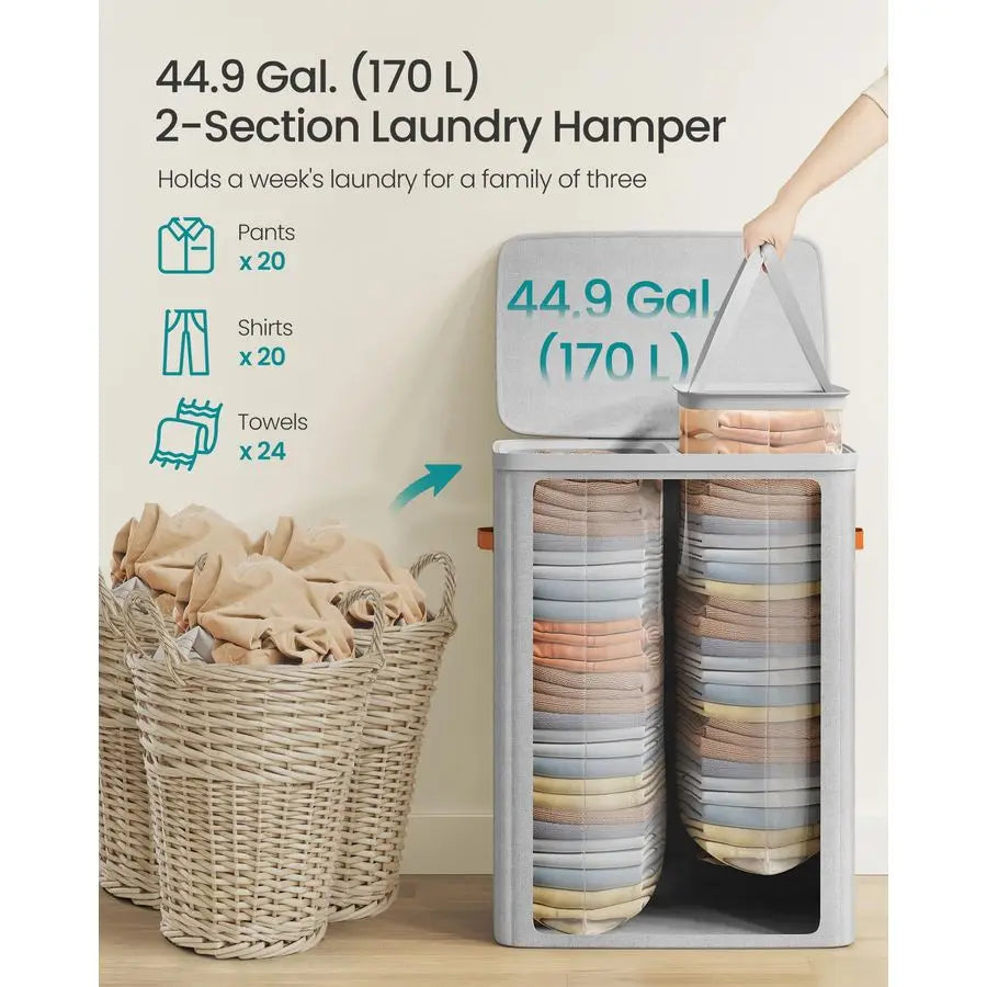 Dual Compartment Laundry Hamper With Lid And Handles Easy Assembly