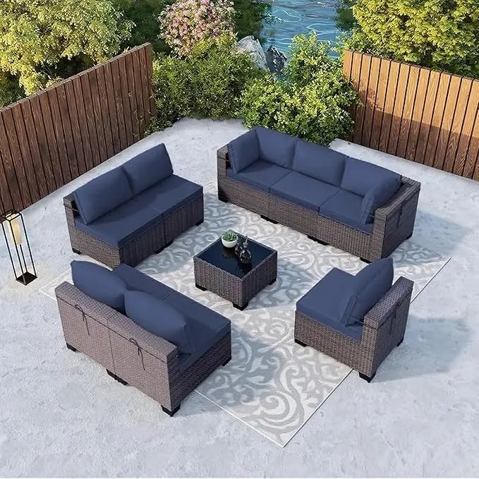 7 Pieces Outdoor Patio Furniture Set,Sectional Rattan Sofa Set Brown PE Rattan Wicker Patio Conversation Set with Tempered Glass The Pet & Home Store