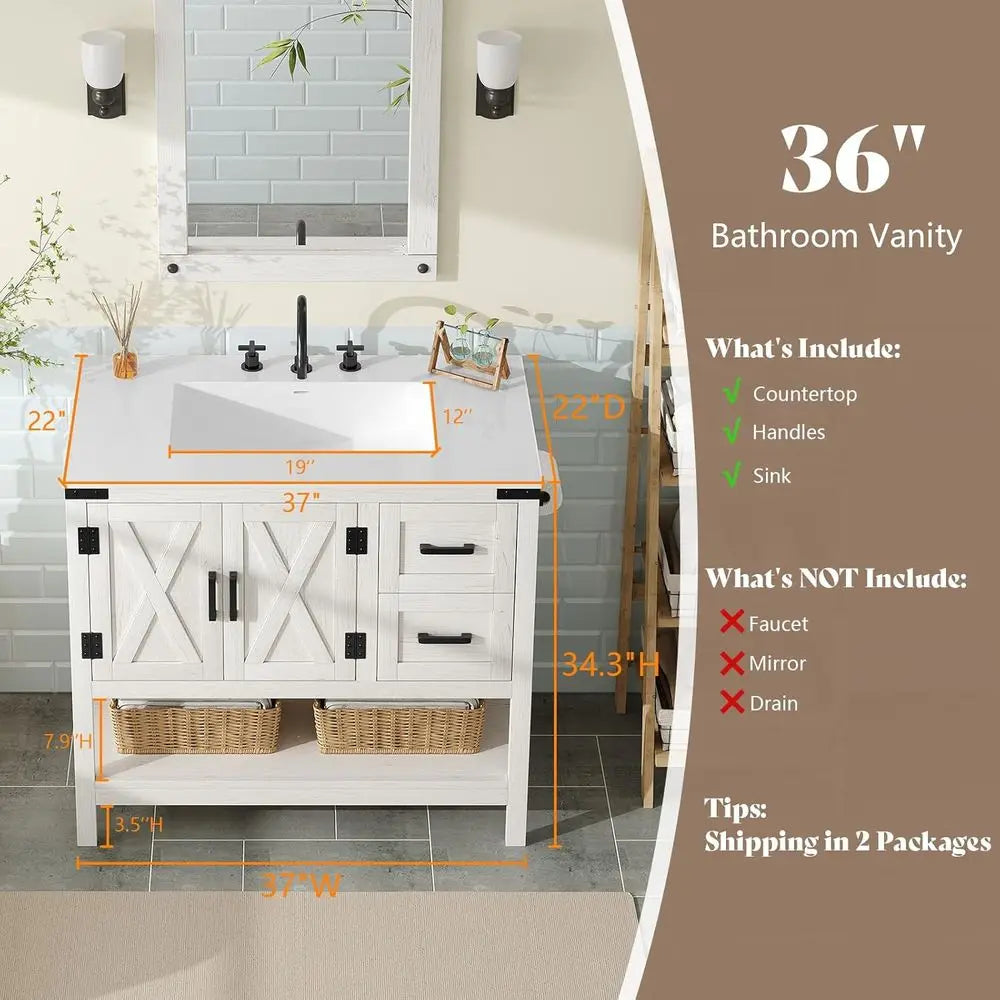 Farmhouse Vanity With Sink And Barn Door Cabinet
