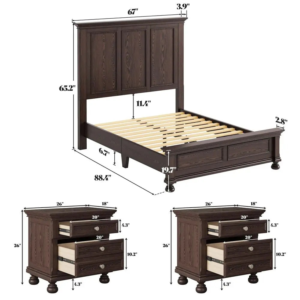 Solid Wood Bedroom Set With Bed Frame And Nightstands