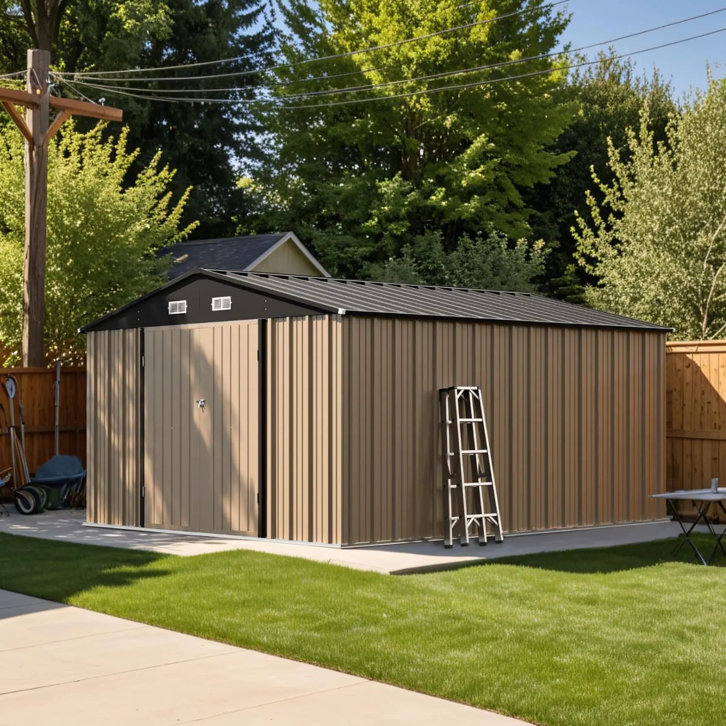 10 x 12 FT Outdoor Storage Shed, Large Metal Shed Storage with Lockable Doors and Steel Frame, Utility Tool Outside, Customized
