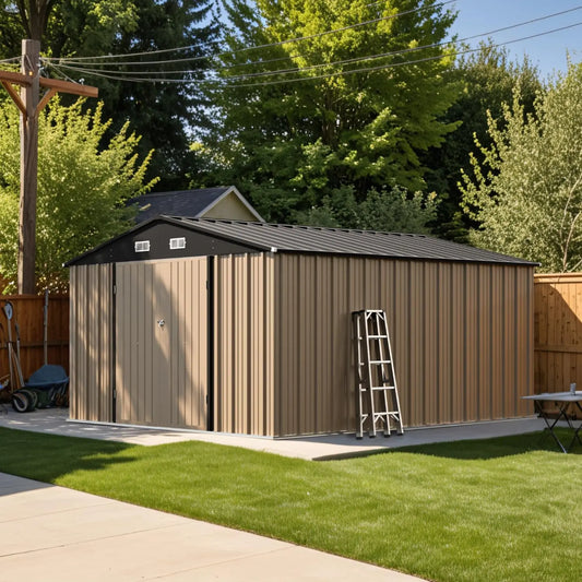 10 x 12 FT Outdoor Storage Shed, Large Metal Shed Storage with Lockable Doors and Steel Frame, Utility Tool Outside, Customized