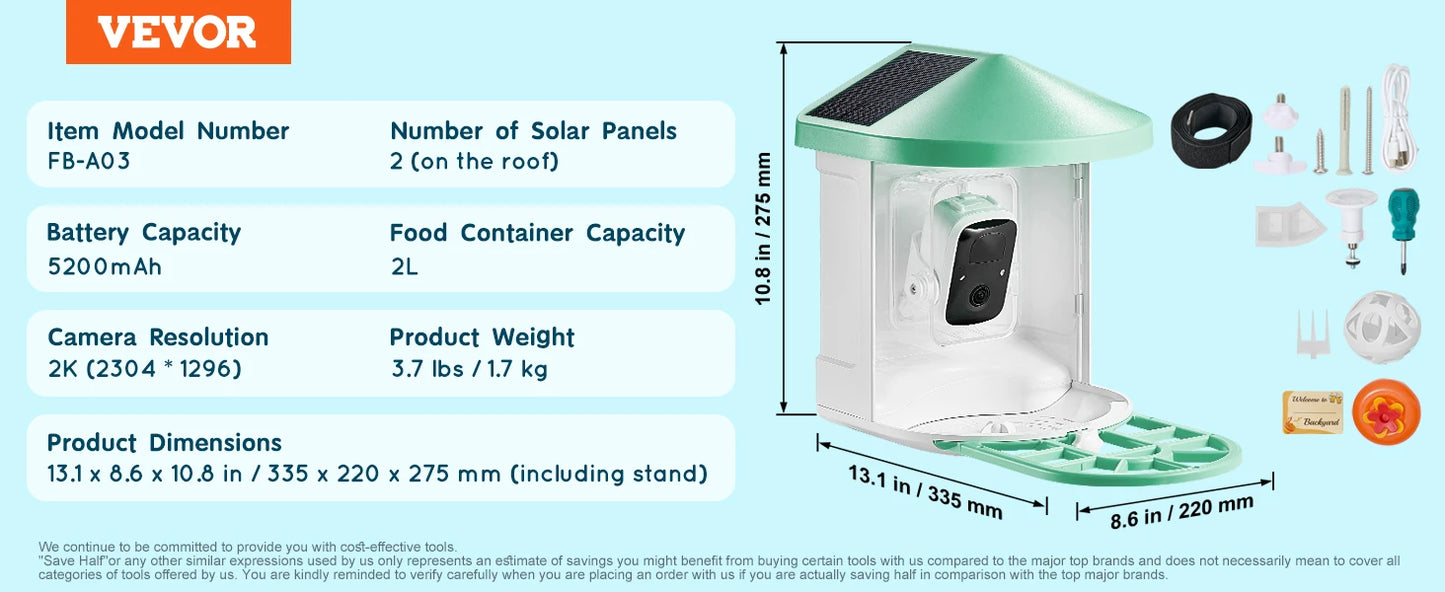 Smart Bird Feeder With Camera 2K HD AI Identify 10000 Species