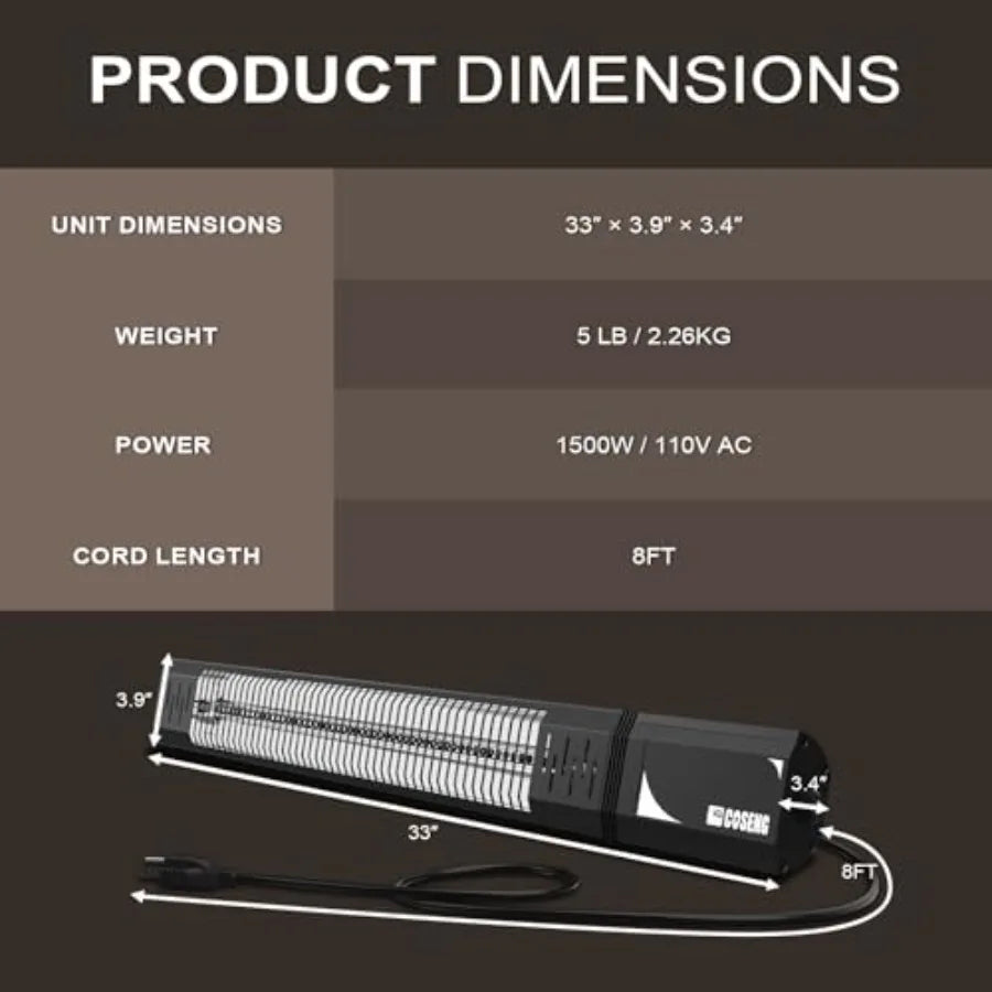 1500W Infrared Patio Heater IP65  with Remote and 4 Heat Levels The Pet & Home Store