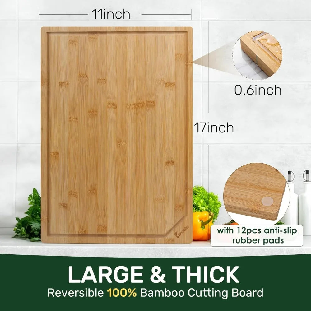 Extra Large Bamboo Cutting Board with Juice Groove and Handle for Kitchen Charcuterie Vegetables Cheese