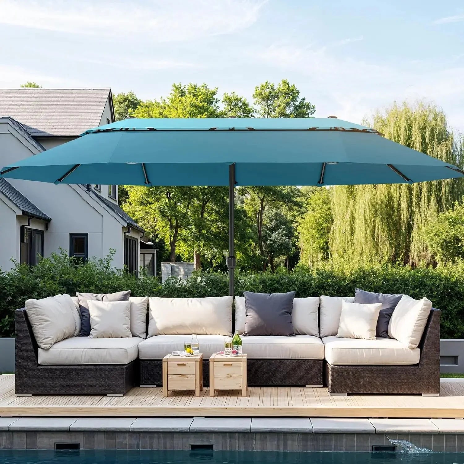 15ft Extra Large Rectangular Market Patio Umbrella,Heavy Duty,Base Included,Outdoor,Custom The Pet & Home Store
