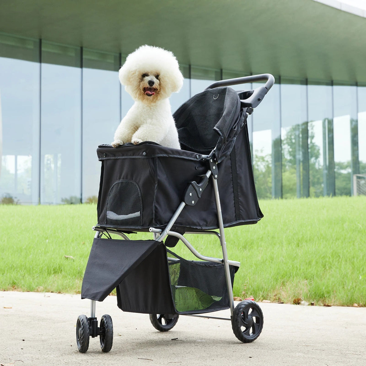 JHK 3 Wheels Foldable Pet Stroller for Small Dogs and Cats Stroller with Mesh Windows Storage Basket Cup Holder for Outdoor Use The Pet & Home Store