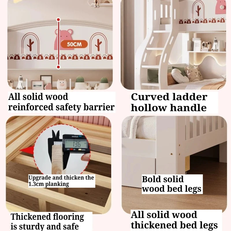 Multi-functional Wooden Bunk Bed For Kids Cabinet Double Bed Storage Drawers 2 People Decker Kids Bed Frame Bedroom Furniture
