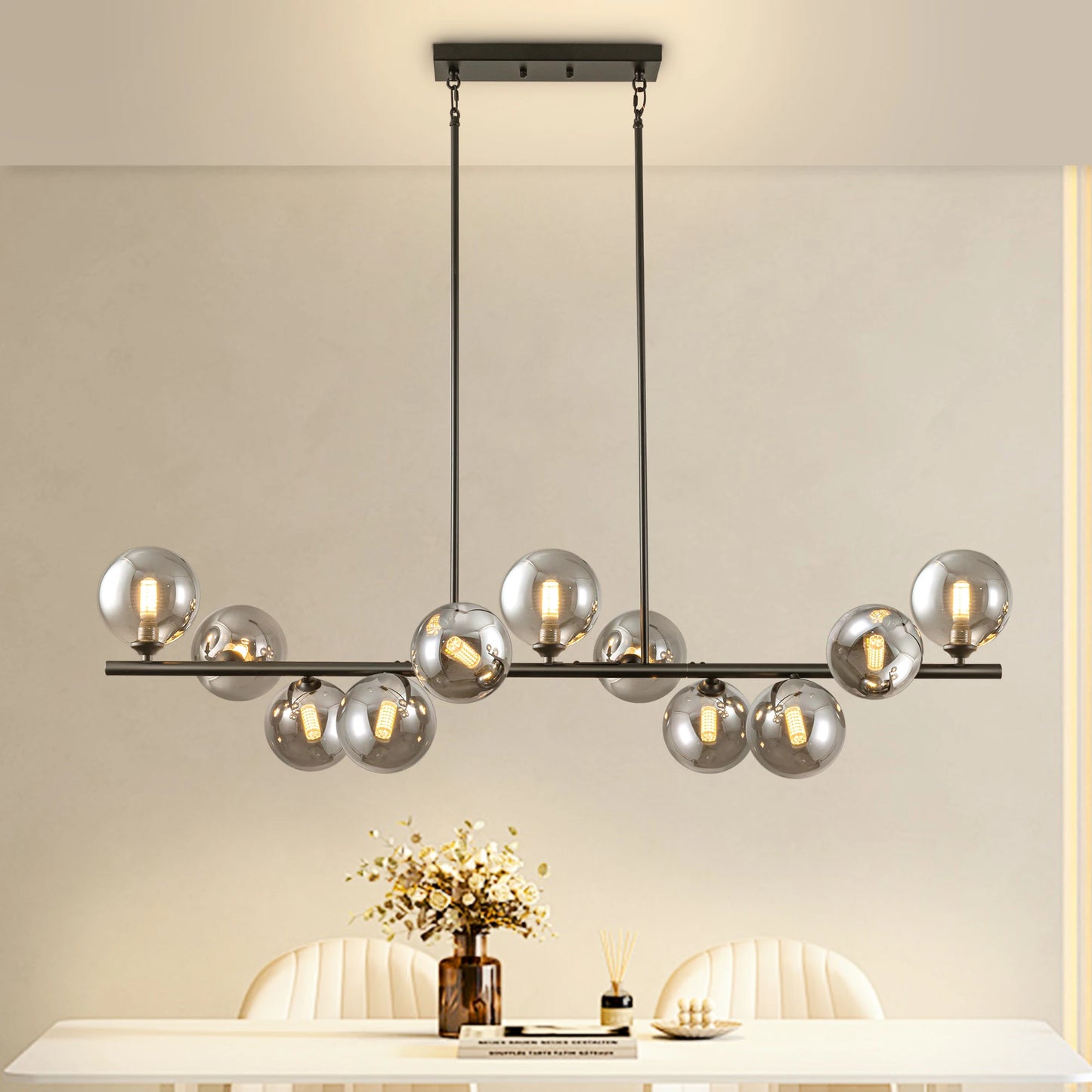 11 Light Linear Bubble Chandelier Adjustable Height For Dining Room