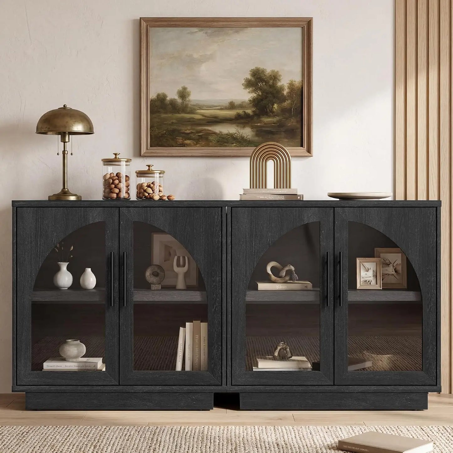 Buffet Cabinet With Glass Doors Modern Arched Sideboard