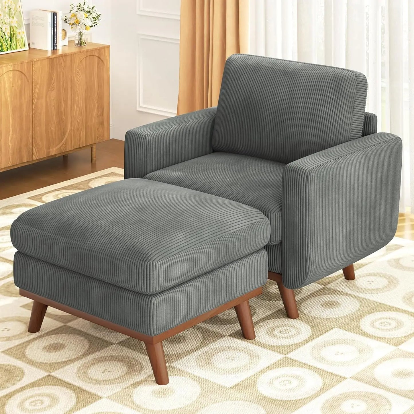 Corduroy L-Shape Modular Sofa With Movable Ottoman Sectional