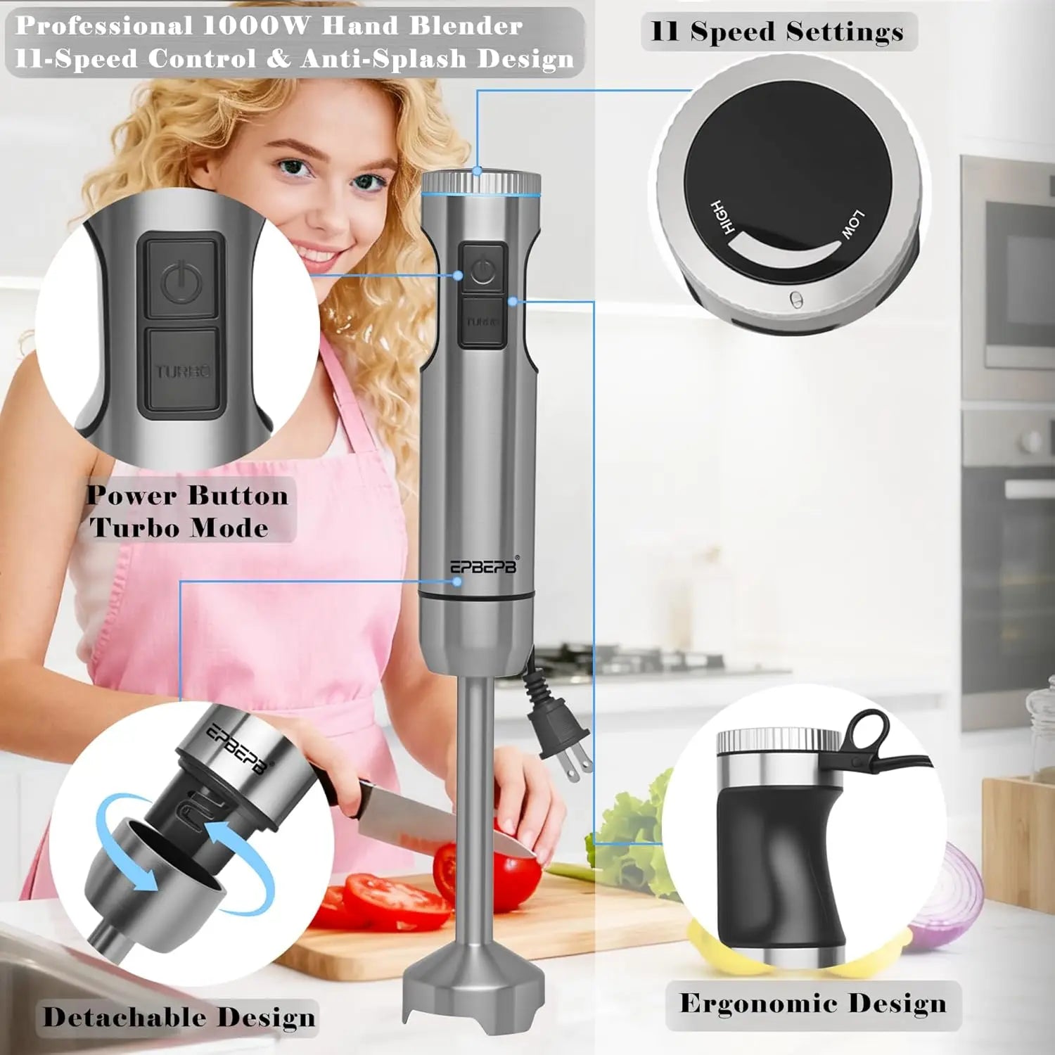 1000W 12-in-1 Immersion Blender Set, Handheld Stick Mixer for Smoothies, Juicing, Meat Grinding, Frothing Milk, Beating Eggs, Kn The Pet & Home Store