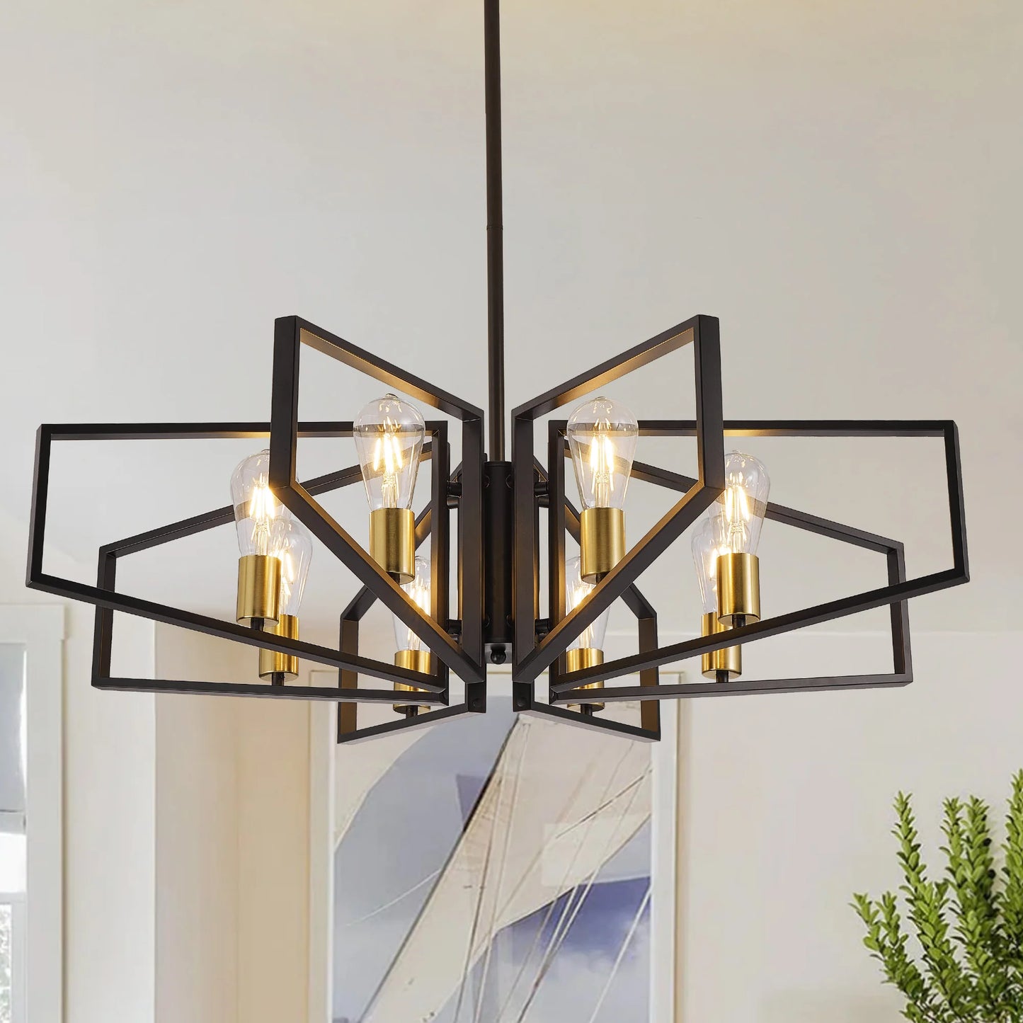 Geometric 8-Light Chandelier With Adjustable Height Iron Frame