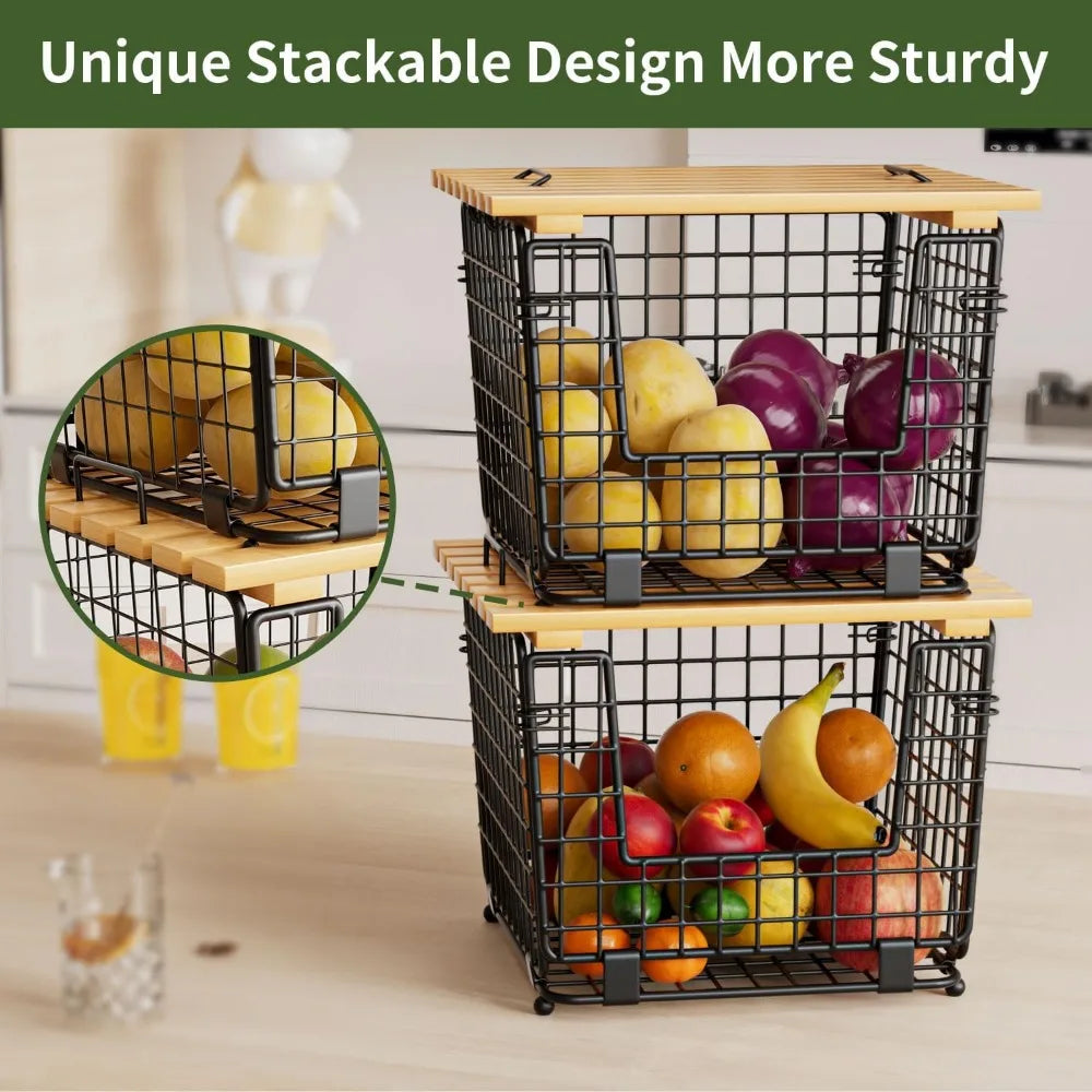 Wire Storage Basket Pantry Stackable Organizer For Produce