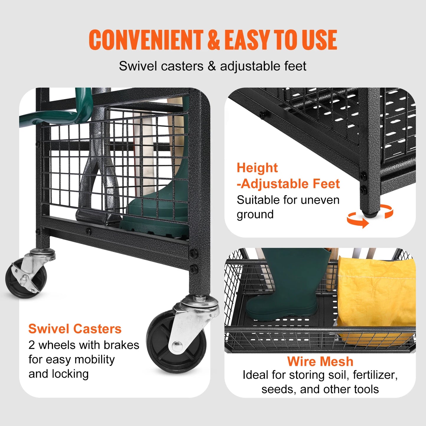 SucceBuy 16-Slot Garden Tool Organizer Rack With Hooks And Wheels
