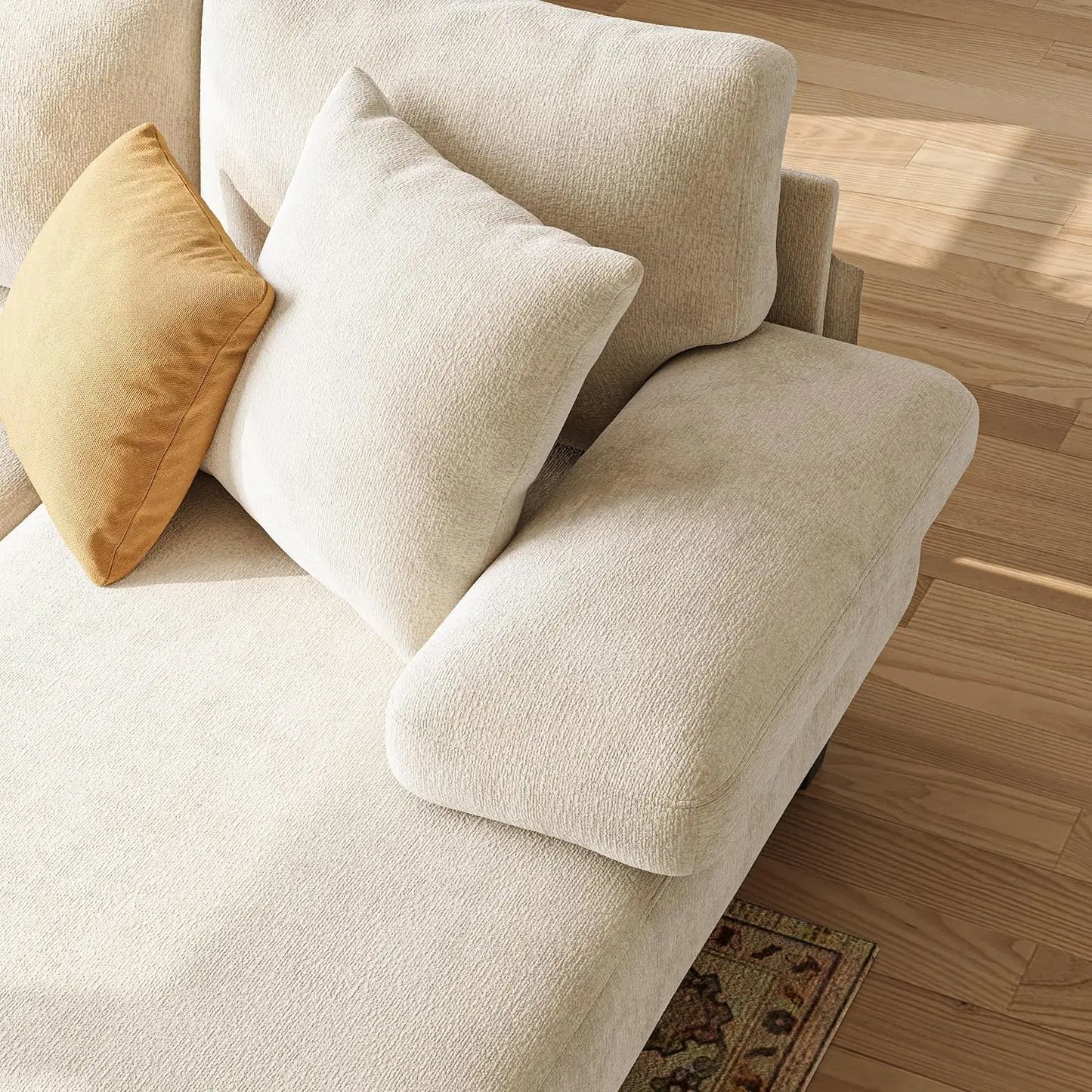 GUANGBAI Sleeper Sofa With Pull Out Bed U Shaped Chenille