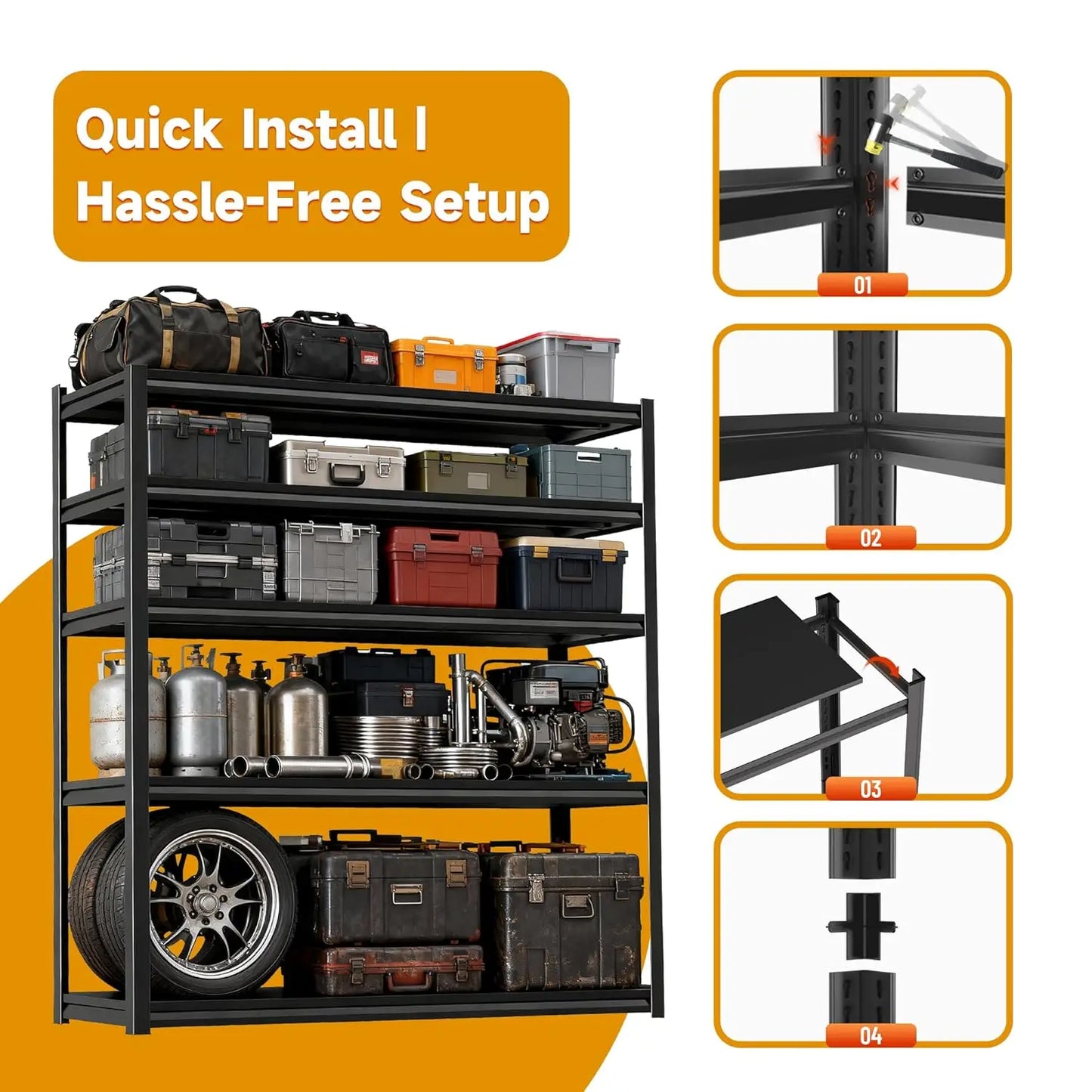 Five Tier Heavy Duty Garage Shelving 3000 Lbs Capacity