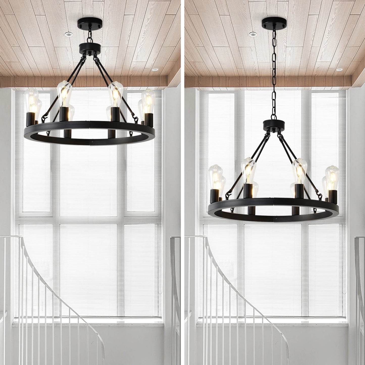 Six-Light Wagon Wheel Chandelier, Farmhouse Modern