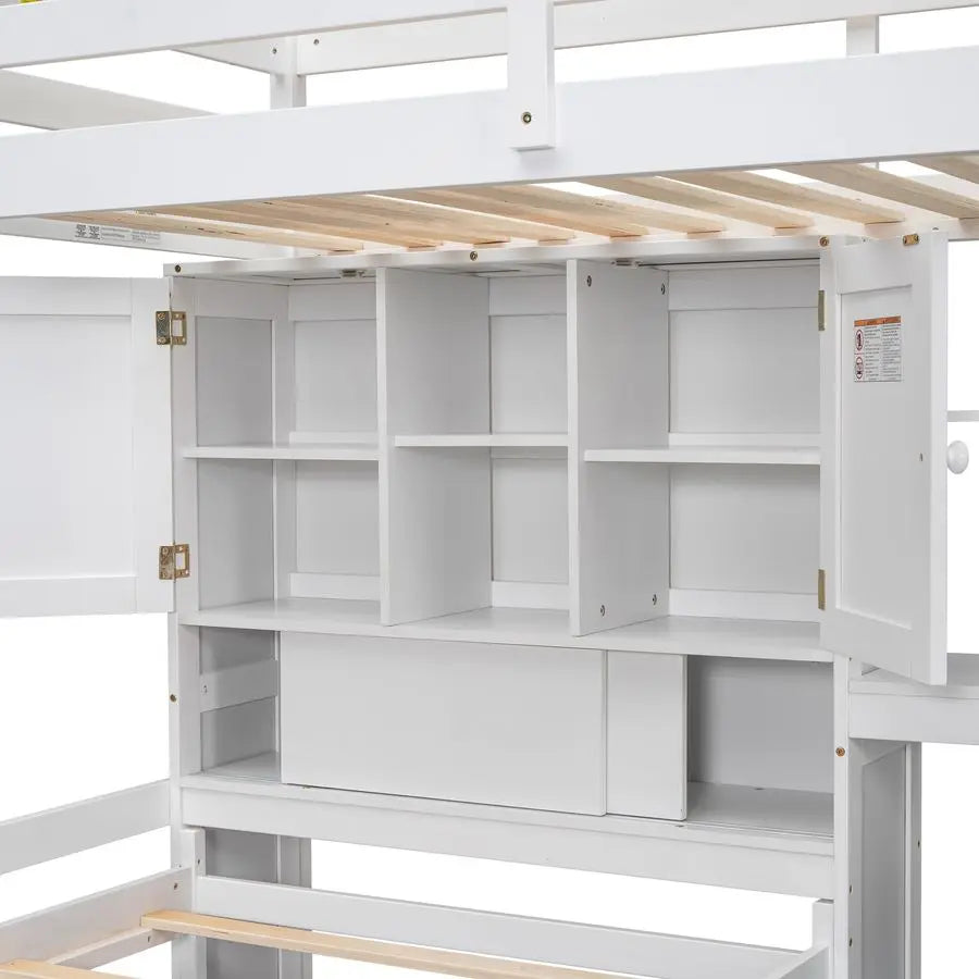 MBVM Twin Over Twin Bunk Bed With Desk And Storage