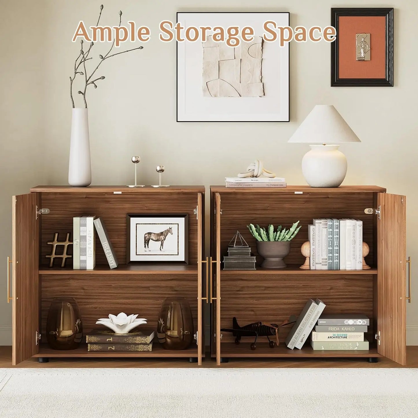 Mid Century Wood Sideboard Buffet Storage Credenza With Arched Doors