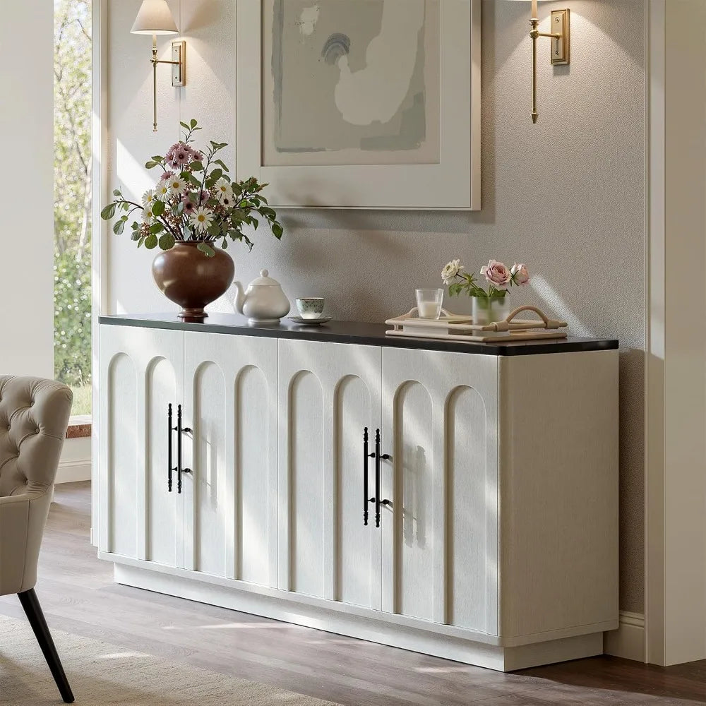 67" Arched Buffet Cabinet with Storage, Warm White 4-Door Sideboard Credenza, Mid Century Modern Storage Cabinet, Customized